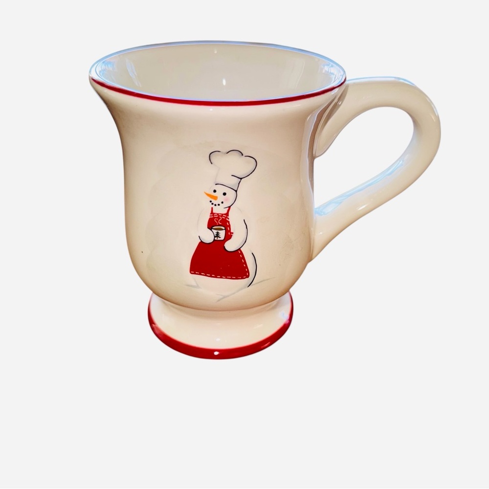 Williams Sonoma Snowmen Chef Red & White Christmas Holiday Footed Mug -1 Mug